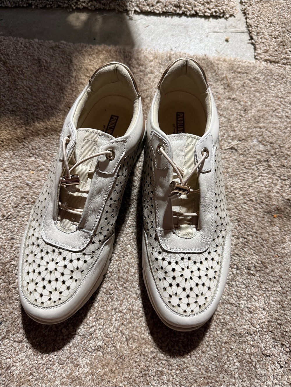 PIKOLINOS Cream Perforated Leather Slip-On Sneakers